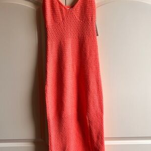 Coral Knit Midi Slip Dress with Side Slit